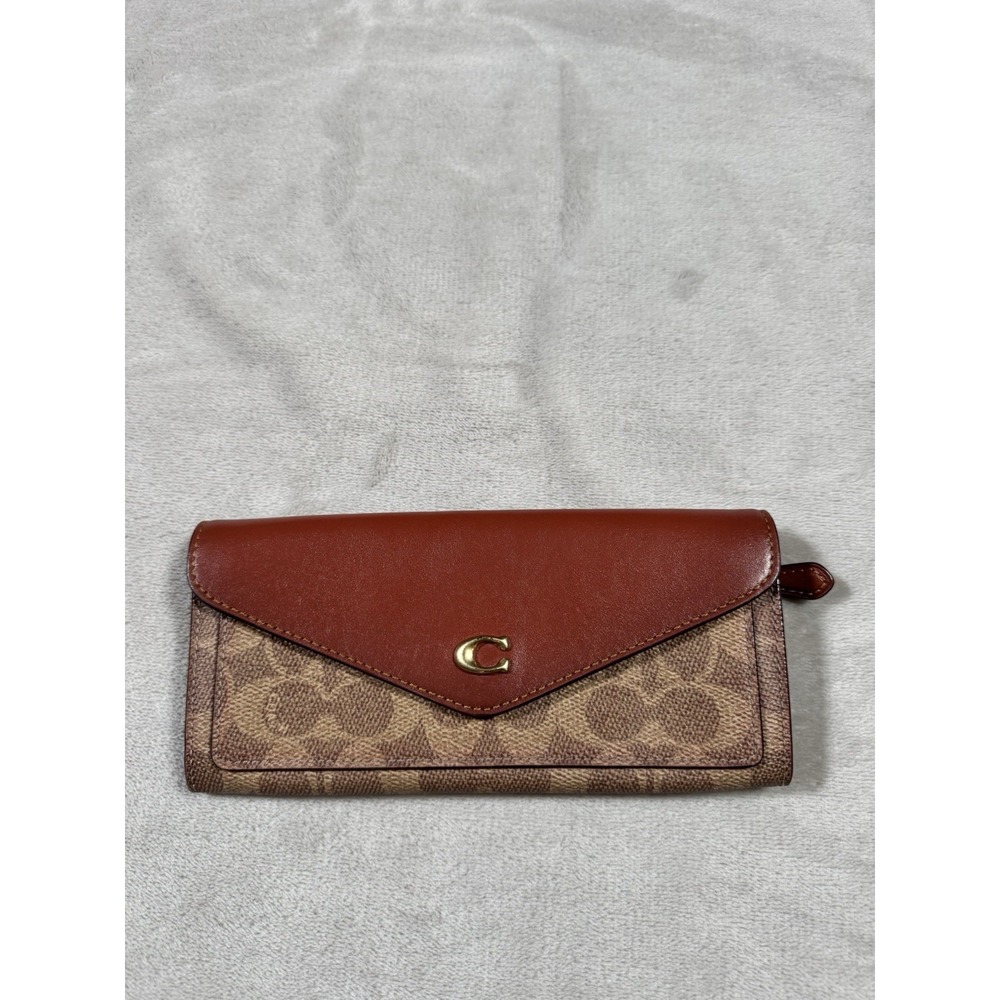 Coach WYN Colorblock Signature Canvas Soft Wallet Brass/Tan/Rust Envelope